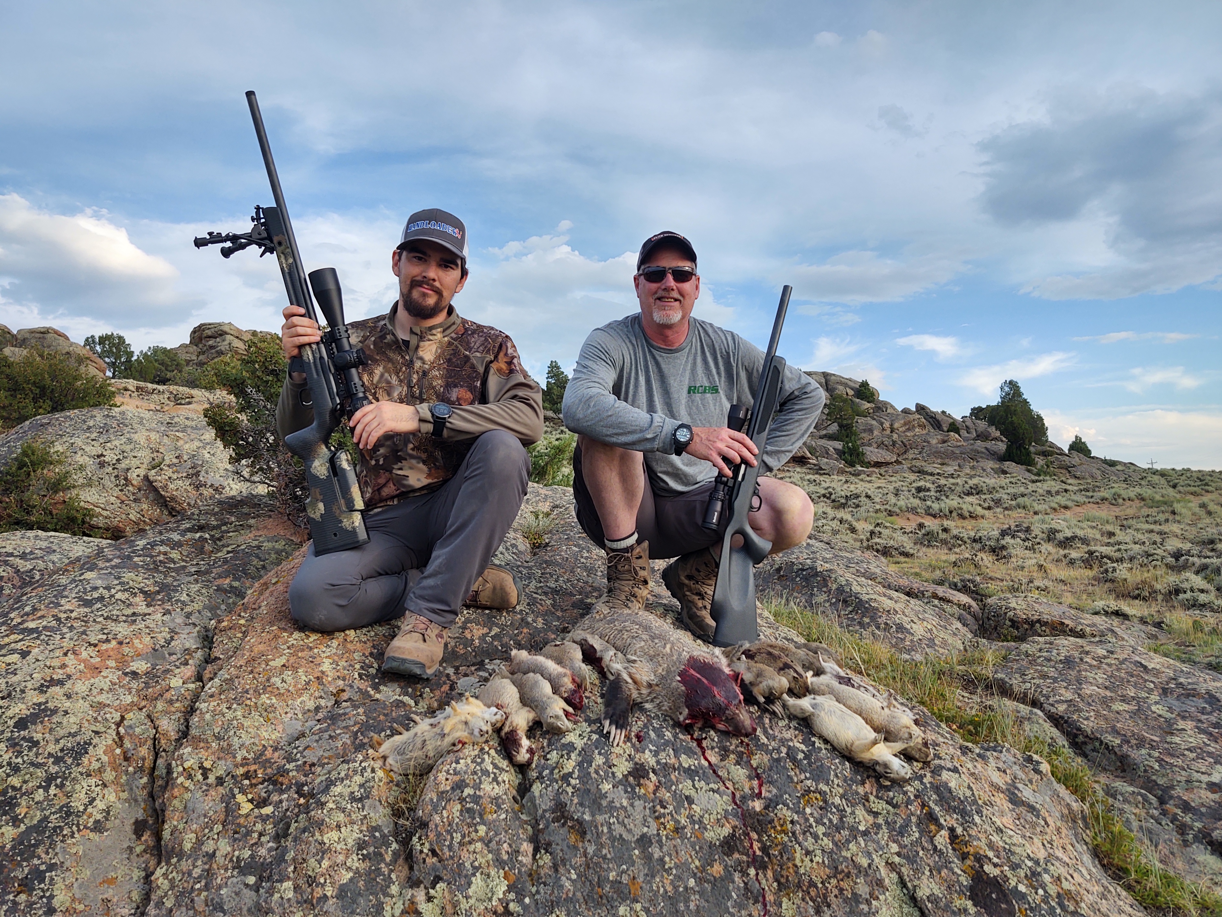 Patrick and I with my prized badger taken with a single shot to the head with a .17 HMR, For the Prairie dogs the CZ 457 rifle I am holding was used throughout.